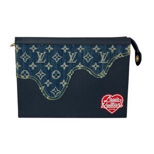 Louis Vuitton X Nigo Taurillon Denim Drip Pochette Voyage MM Crossbody Clutch